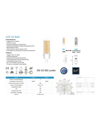 BOMBILLA LED G4 - IC - 5W - 3000K - 470Lm
